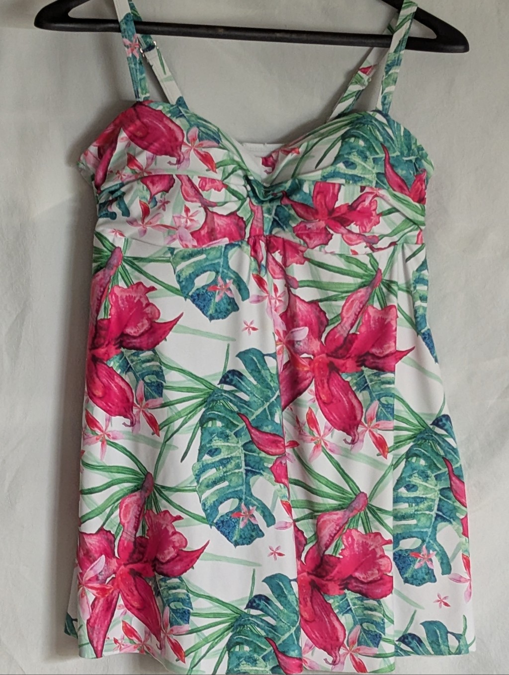 Nicole Miller Tropical Floral Swim Suit Adjustable Straps - Pink & Green Sz Xl